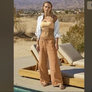 ATHLETA  Cabo Linen Textured Wide Leg Pant Siena Beige NWT